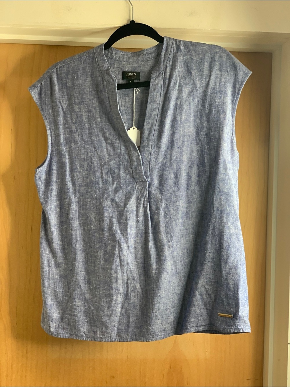 Jones New York Blue Linen Blend Cap Sleeve Top Size-Small Coastal Grandmother